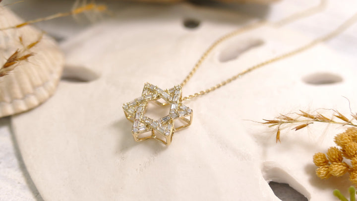 14k Yellow Gold Star Of David 0.15CT Diamond Pendant