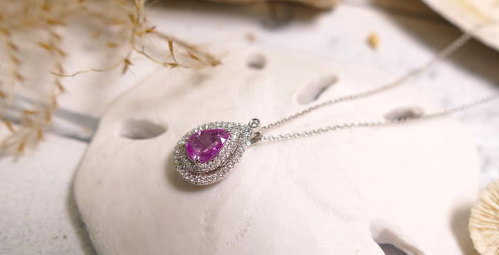 14k White Gold 1.02ct Pink Sapphire Pear Pendant