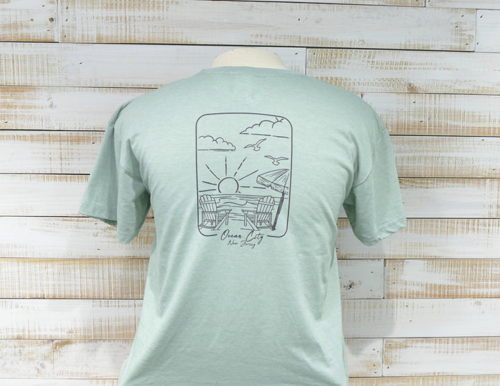 Ocean City Classics - Short Sleeve Youth - Beach Scene T-Shirt - Sage Green
