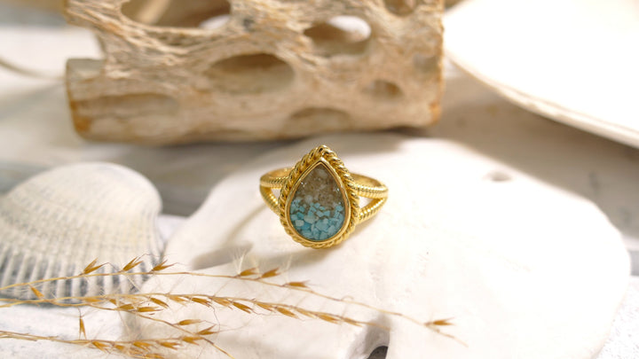 Dune - Sterling Silver - Gold Vermeil "Mermaid" Teardrop Turquoise Gradient Ring (Size 8)