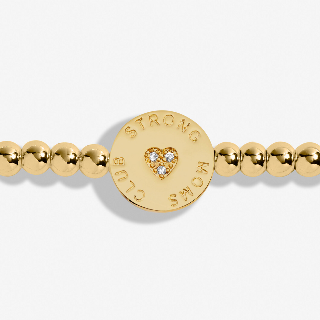 A Little & Co - Brass - Gold - Strong Mom Club - Crystal Stretch Beaded Bracelet 6 7/8"