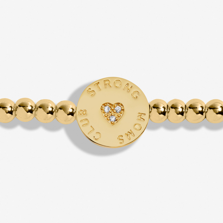 A Little & Co - Brass - Gold - Strong Mom Club - Crystal Stretch Beaded Bracelet 6 7/8"