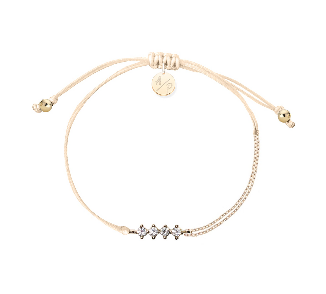 Adriana Pappas - - 14K Gold Filled - Light Peach Cord - Cubic Zirconia Bar Chain Bracelet