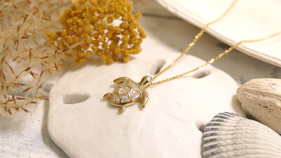 14k Yellow Gold Turtle .23ct Diamond Necklace