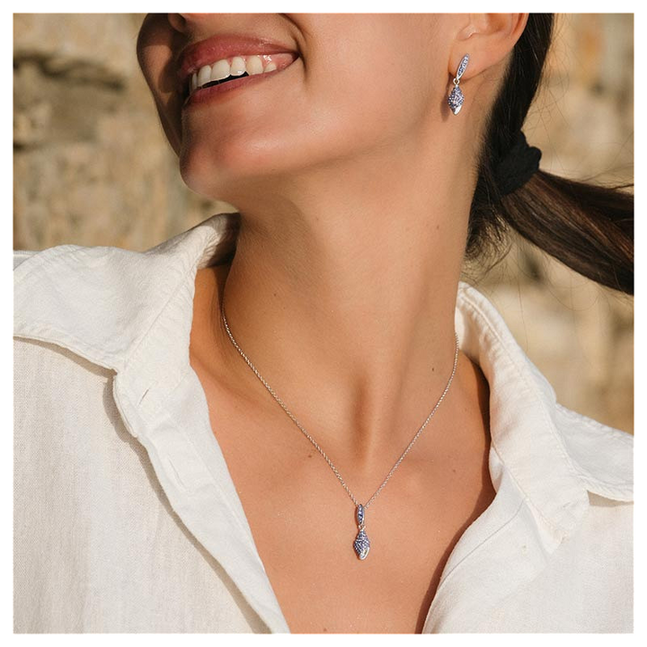 Ocean - Sterling Silver - Silver Purple Crystal Shell Necklace