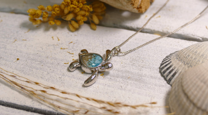 Dune - Sterling Silver - Turtle Turquoise Ocean City Beach Sand Necklace 18"