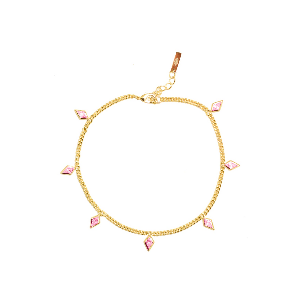Adriana Pappas - - 14K Gold Filled -Pink- Cubic Zirconia Kite Chain Anklet 8.5-10"
