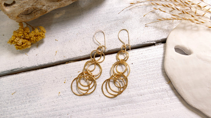 14k Yellow Gold Multi Circle Dangle Earrings