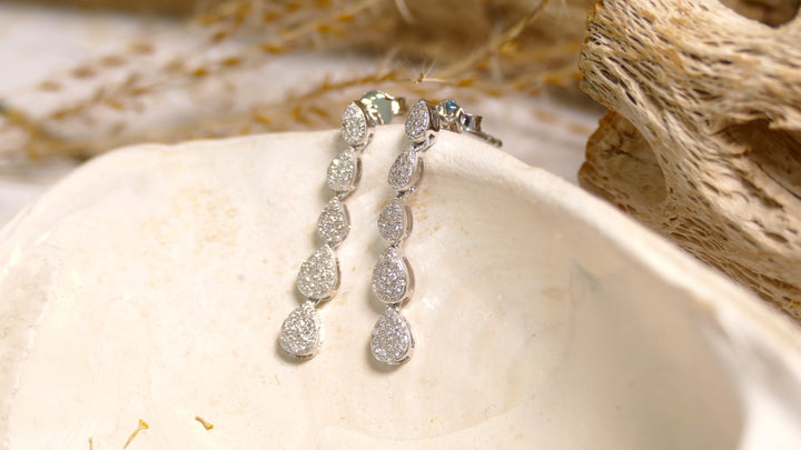 Sterling Silver - Silver Pear Natural Diamond Dangle Earrings