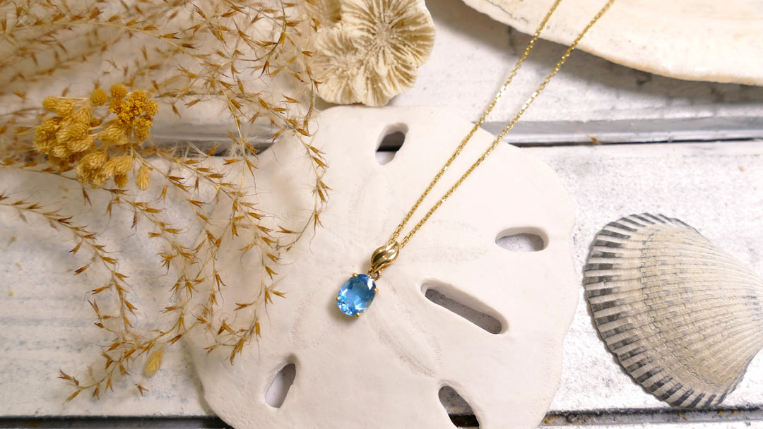 14k Yellow Gold 1.5ct Blue Topaz Oval Pendant