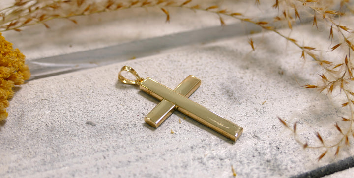 14k Two Tone Cross Square, Diamond Cut Pendant 5mm Bail (Chain not Included)