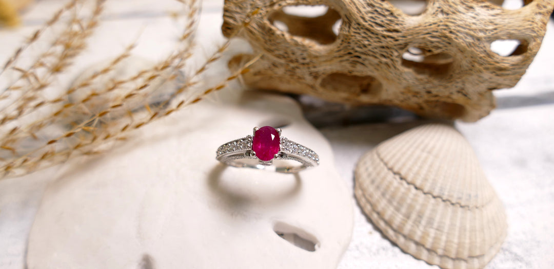 Sterling Silver - Silver Ruby Oval Cubic Zirconia Ring