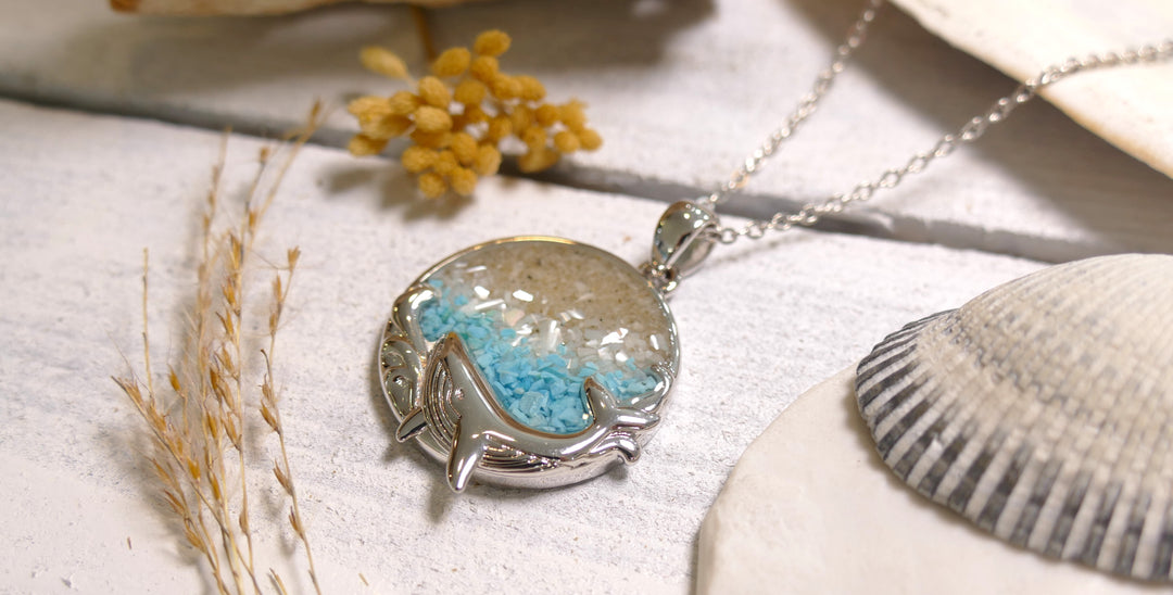 Dune - Sterling Silver - Whale Round Turquoise Ocean City Beach Sand Necklace