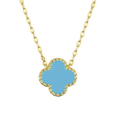 Lily Nily - Brass - 18K Gold Plated - Turquoise Enamel Clover Necklace 14-16"