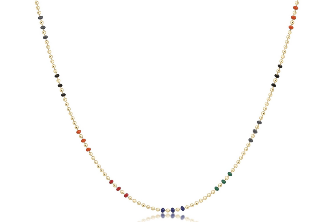 enewton - 14k gold-filled - Yellow Gold Choker Beaded Multicolor Necklace 15"