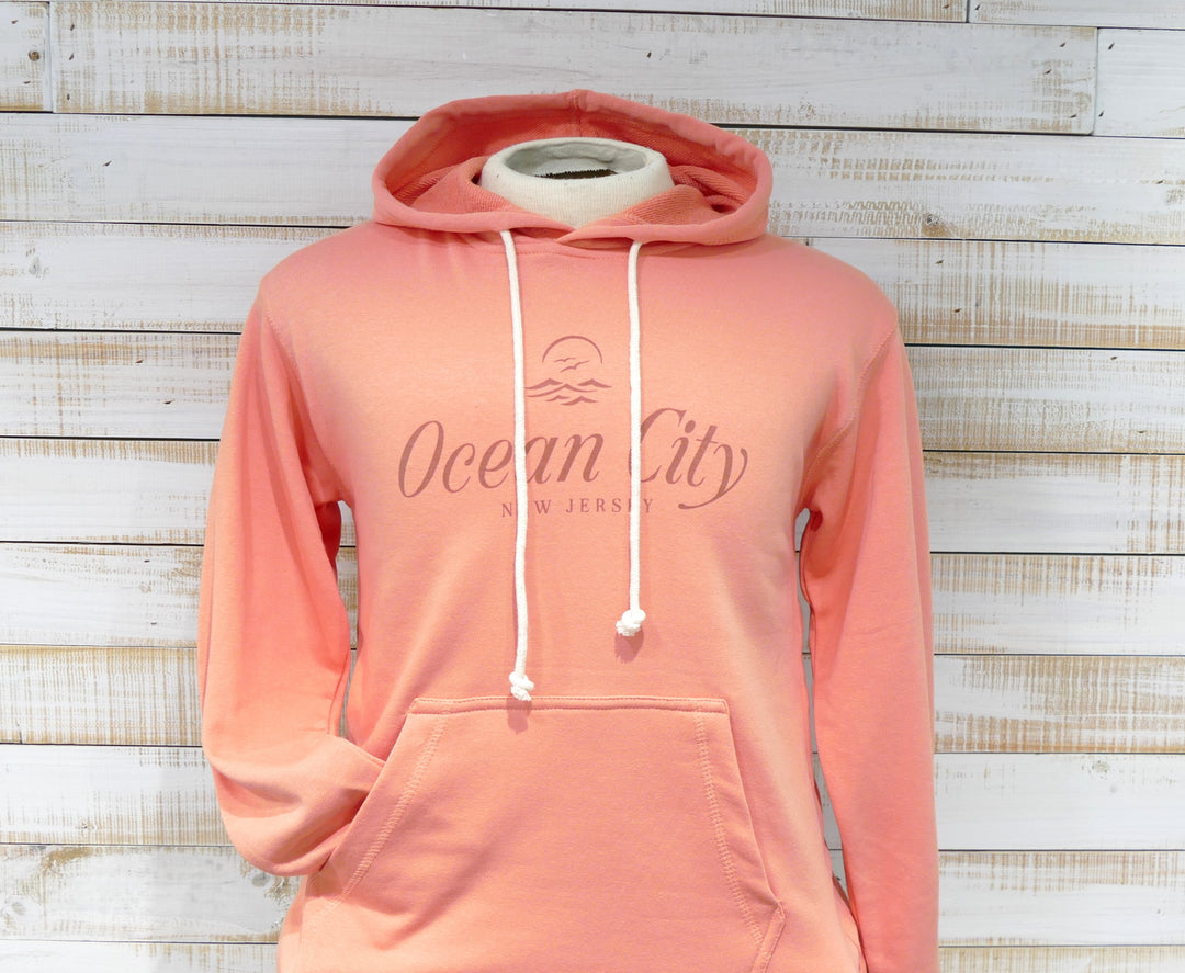 Ocean City Classics - Long Sleeve Hooded Front Pocket Sweatshirt - Apricot