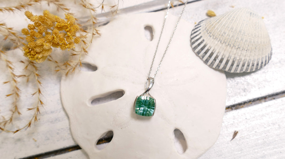 14k White Gold 2.4ct Caribbean Topaz Cushion Pendant