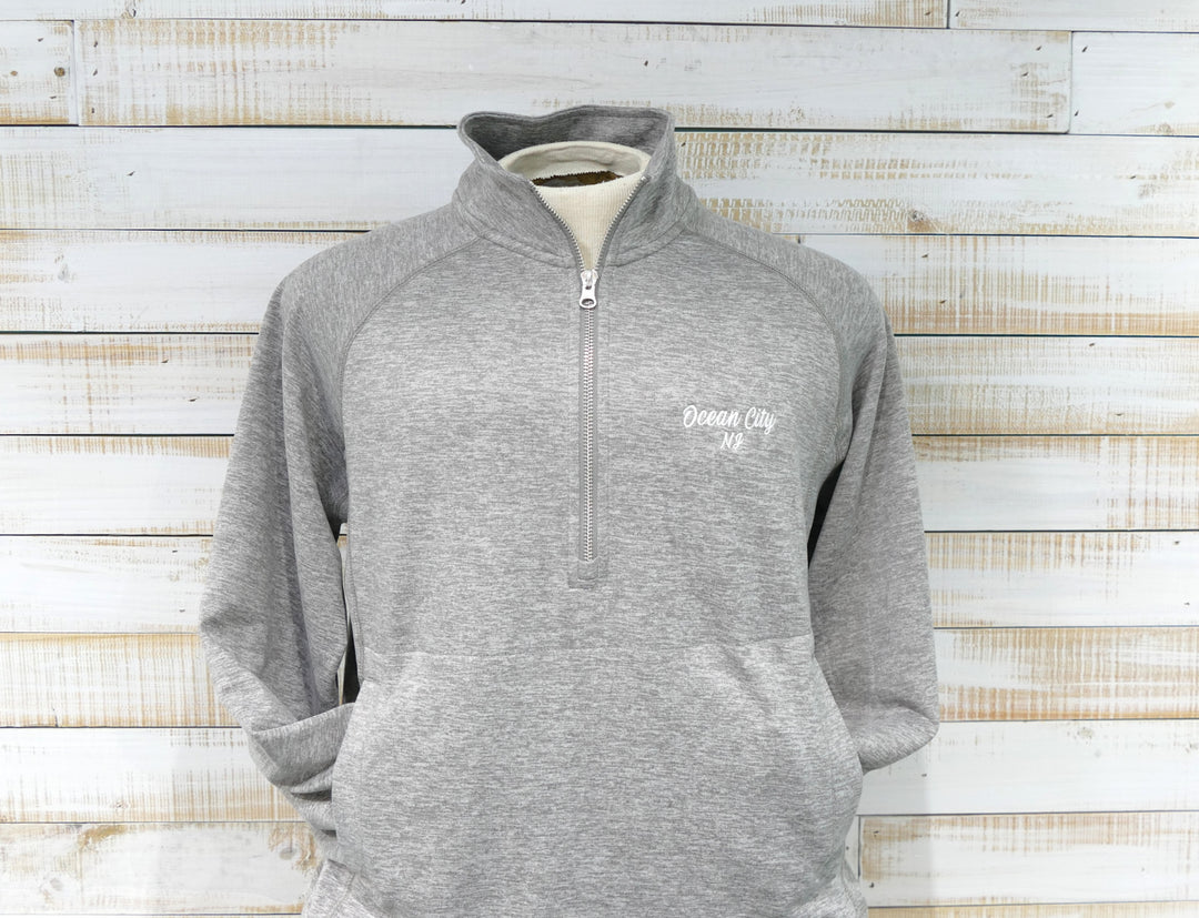 Long Sleeve 1/4 Zip Cadet Collar Front Pocket Sweatshirt - Gray