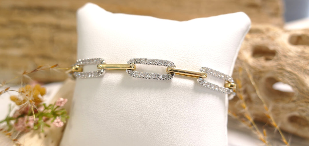 14k Two Tone Pave Paperclip 2.50ct Diamond Bracelet