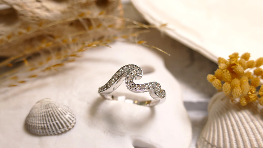 Dune - Sterling Silver - Silver Double Wave Natural Diamond Wave Ring (Size 8)