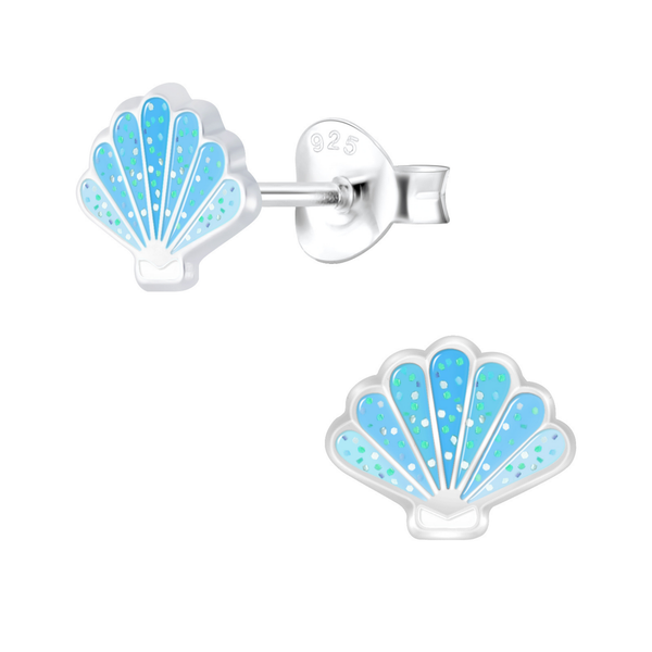 SS Blue Scallop Shell Earrings