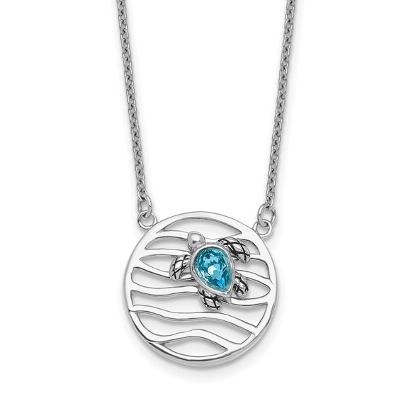 Sterling Silver Crystal 15.5+2" Wave Necklace