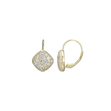 Elle - Sterling Silver - 18K Gold Plated "Glimmer" Petite Diamond Shape Cubic Zirconia Lever Back Earrings