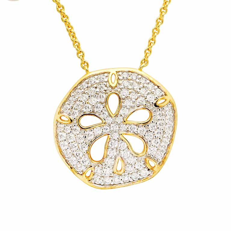 Ocean - Sterling Silver - Gold Vermeil Cubic Zirconia Round 18" Sanddollar Necklace