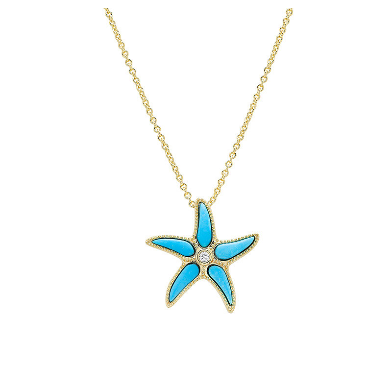 Ocean - Sterling Silver - Gold Vermeil Center Crystal Turquoise Necklace