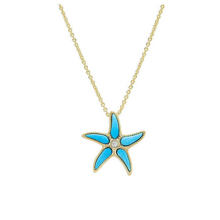 Ocean - Sterling Silver - Gold Vermeil Center Crystal Turquoise Necklace