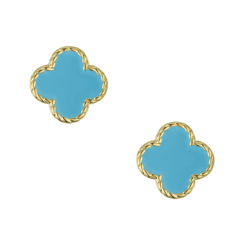 Lily Nily - Brass - 18K Gold Plated - Turquoise - Enamel Clover Stud Earrings