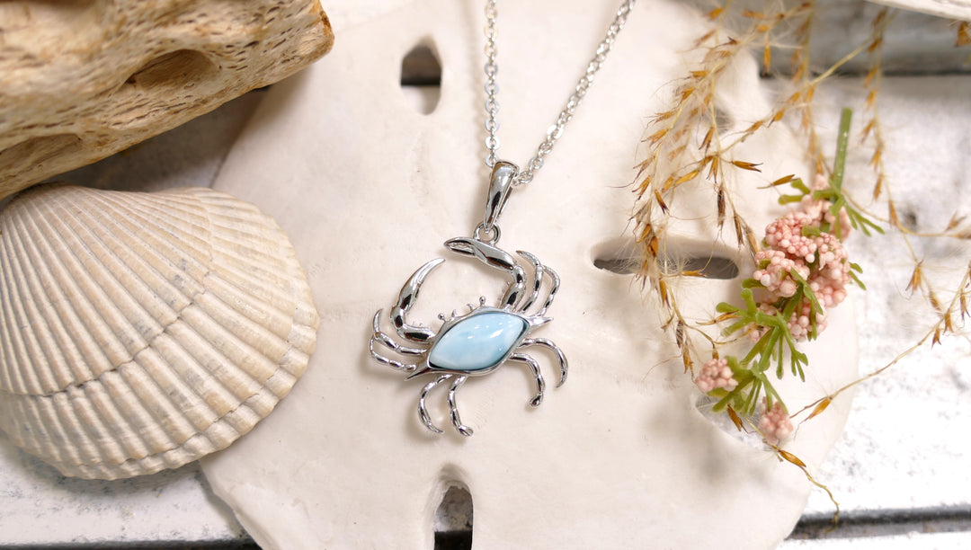 Sterling Silver - Silver Larimar Crab Necklace