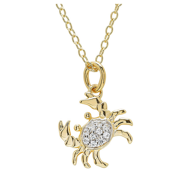 Ocean - - Gold Vermeil White Sapphire Crab Necklace