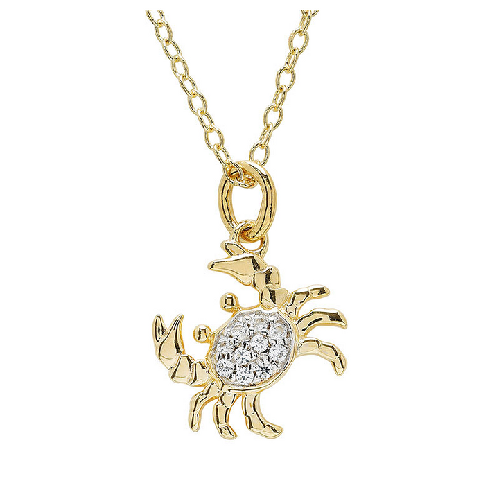 Ocean - - Gold Vermeil White Sapphire Crab Necklace