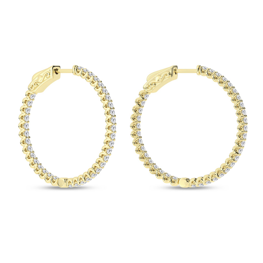 14k Yellow Gold 1ctw Lab Grown Diamond Round Medium Hoop In & Out Earrings