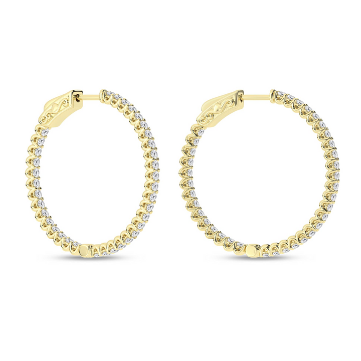 14k Yellow Gold 1ctw Lab Grown Diamond Round Medium Hoop In & Out Earrings