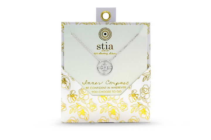 Stia - Sterling Silver - Silver Cubic Zirconia Round 15-17" Compass Necklace