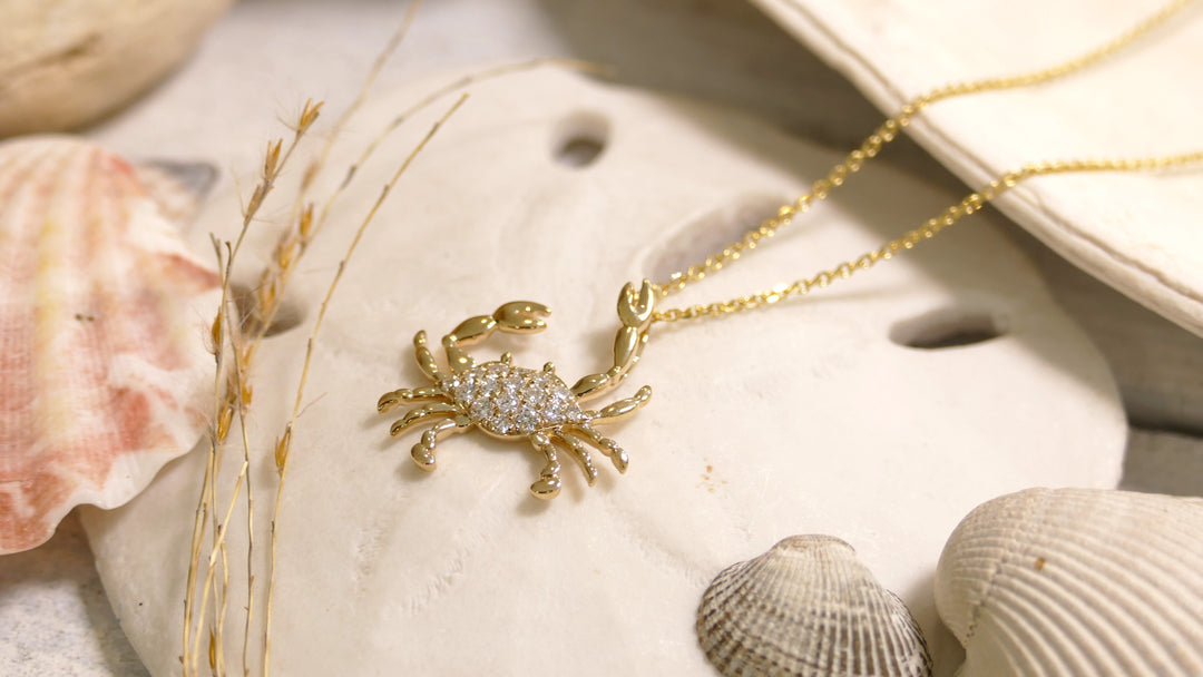 14k Yellow Gold Crab 0.26CT Diamond Necklace