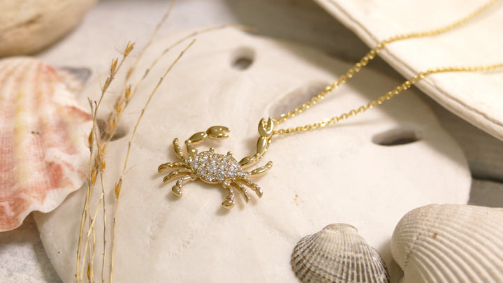 14k Yellow Gold Crab 0.26CT Diamond Necklace