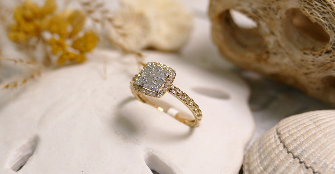 14K Yellow Gold 0.26ct Natural Diamond Square Ring (Size 6.5)