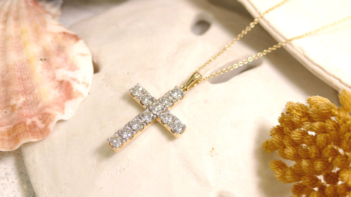 14k Yellow Gold Monte Luna Cross 1.00ct Lab Diamond Necklace