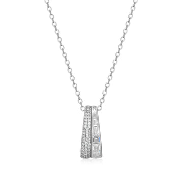 SS RHOD WT CZ BAGUETTE NECKLAC