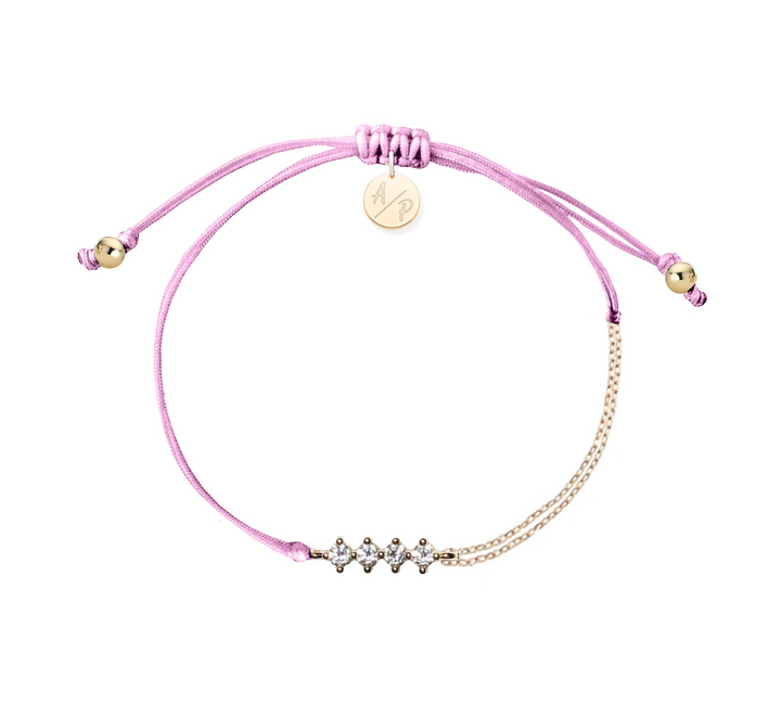 Adriana Pappas - - 14K Gold Filled - Orchid Cord - Cubic Zirconia Bar Chain Bracelet