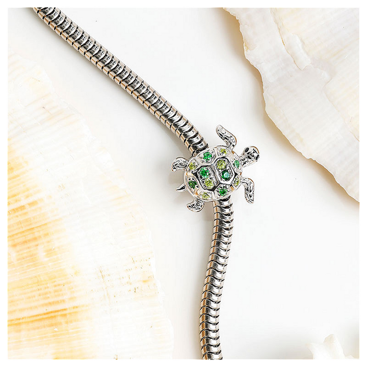 Ocean - Sterling Silver - Green Cubic Zirconia Turtle Bead Charm