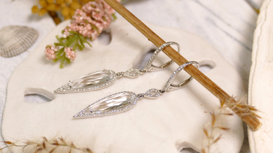 14k White Gold Teardrop 4.36ct Spinel Dangle Earrings
