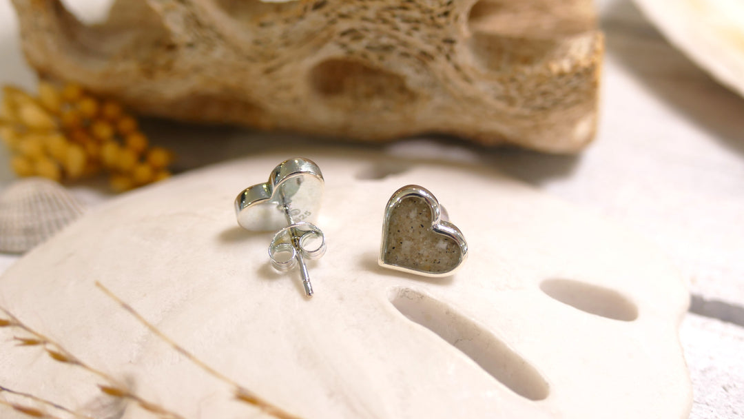Dune - Sterling Silver - 10mm Heart Stud Ocean City Beach Sand Earrings