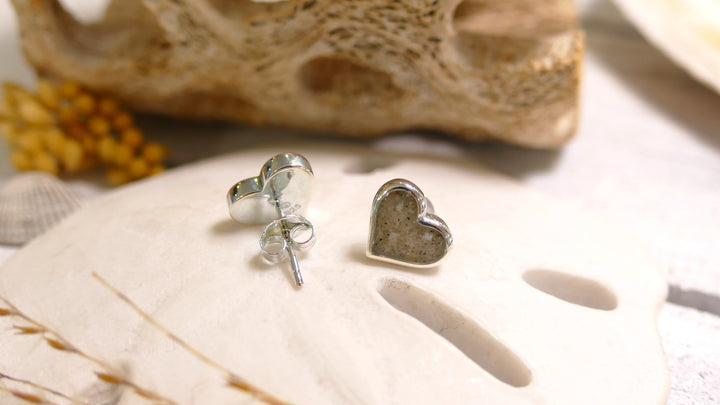 Dune - Sterling Silver - 10mm Heart Stud Ocean City Beach Sand Earrings