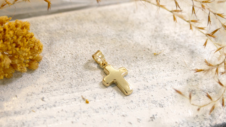 14k Yellow Gold Cross Small, Flat Pendant 4mm Bail (Chain not Included)