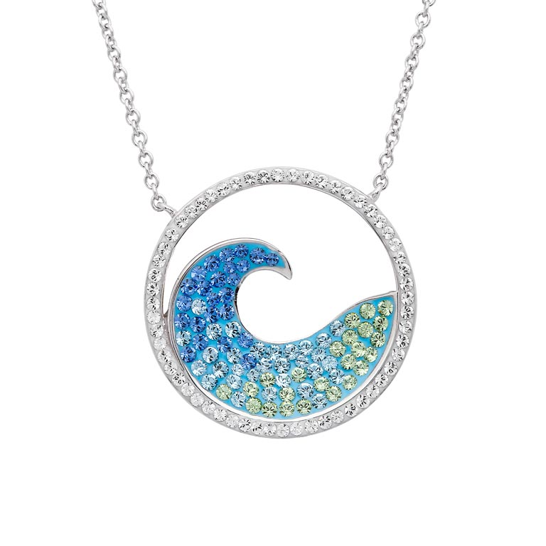 Ocean - Sterling Silver - Silver Crystal Round 20" Wave Necklace