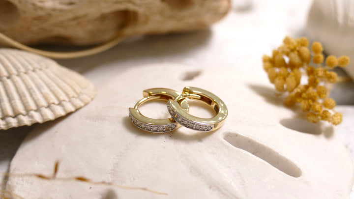Dune - 14k - Yellow Gold 10mm Natural Diamond Hoop Earrings
